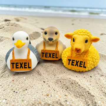 Texel Badeendjes Set van 3 – Schaap, Zeehond & Meeuw met Texel Bordje