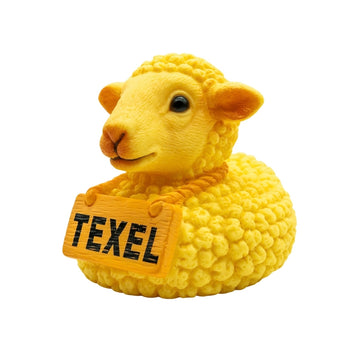 Texel Schaap Badeendje – Vrolijk Geel Schaapje met Texel Naambordje