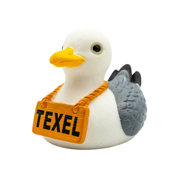 Texel Zeemeeuw Badeendje – Grijze Meeuw met Oranje Snavel & Texel Bordje