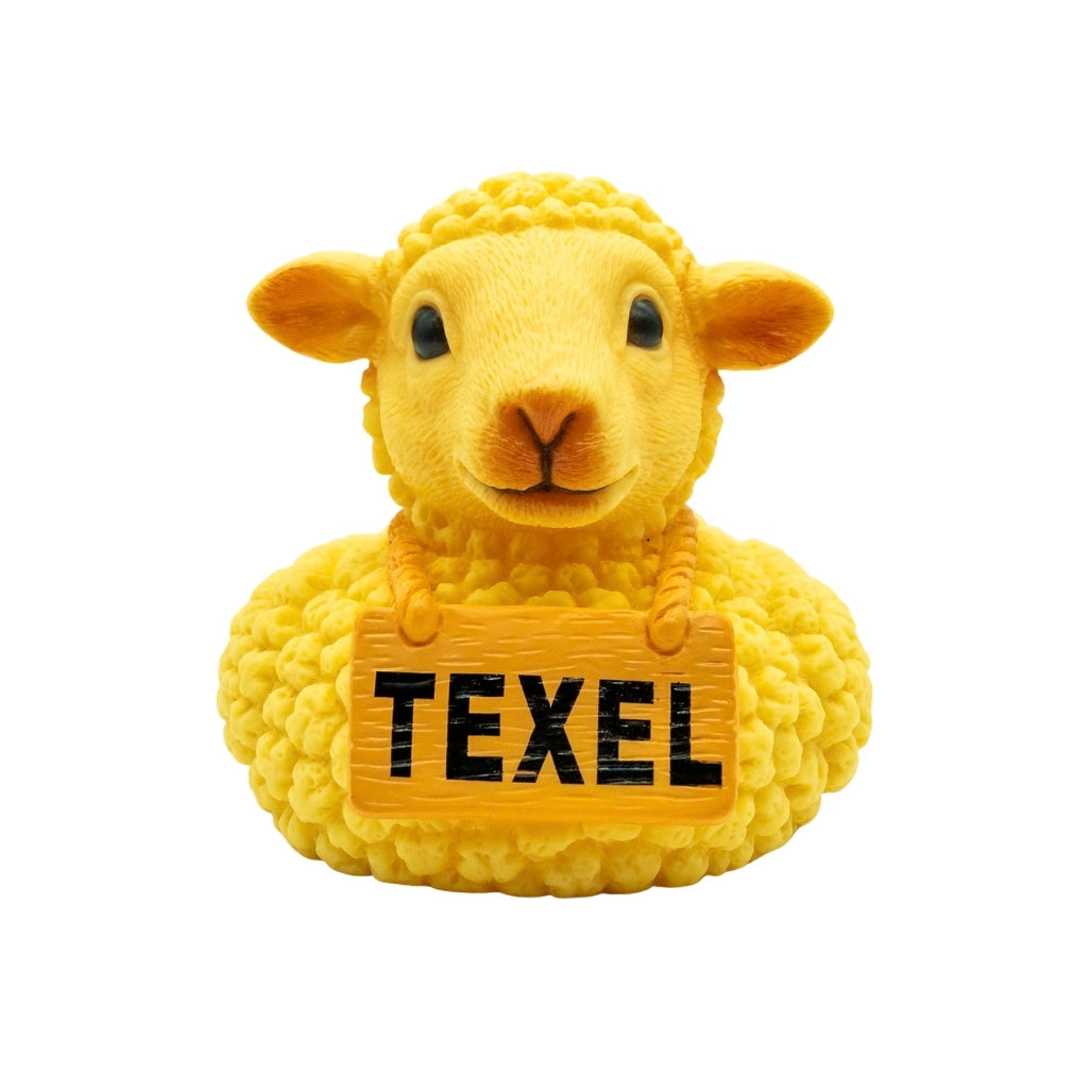 Texel Schaap Badeendje – Vrolijk Geel Schaapje met Texel Naambordje